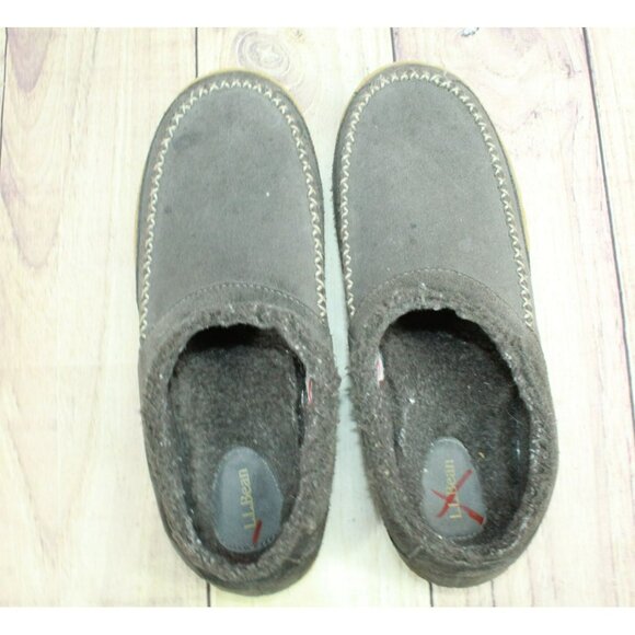 LL Bean Dark Gray Suede Fleece Lined Mountain Slipper Scuffs Size 11 M - Picture 7 of 9